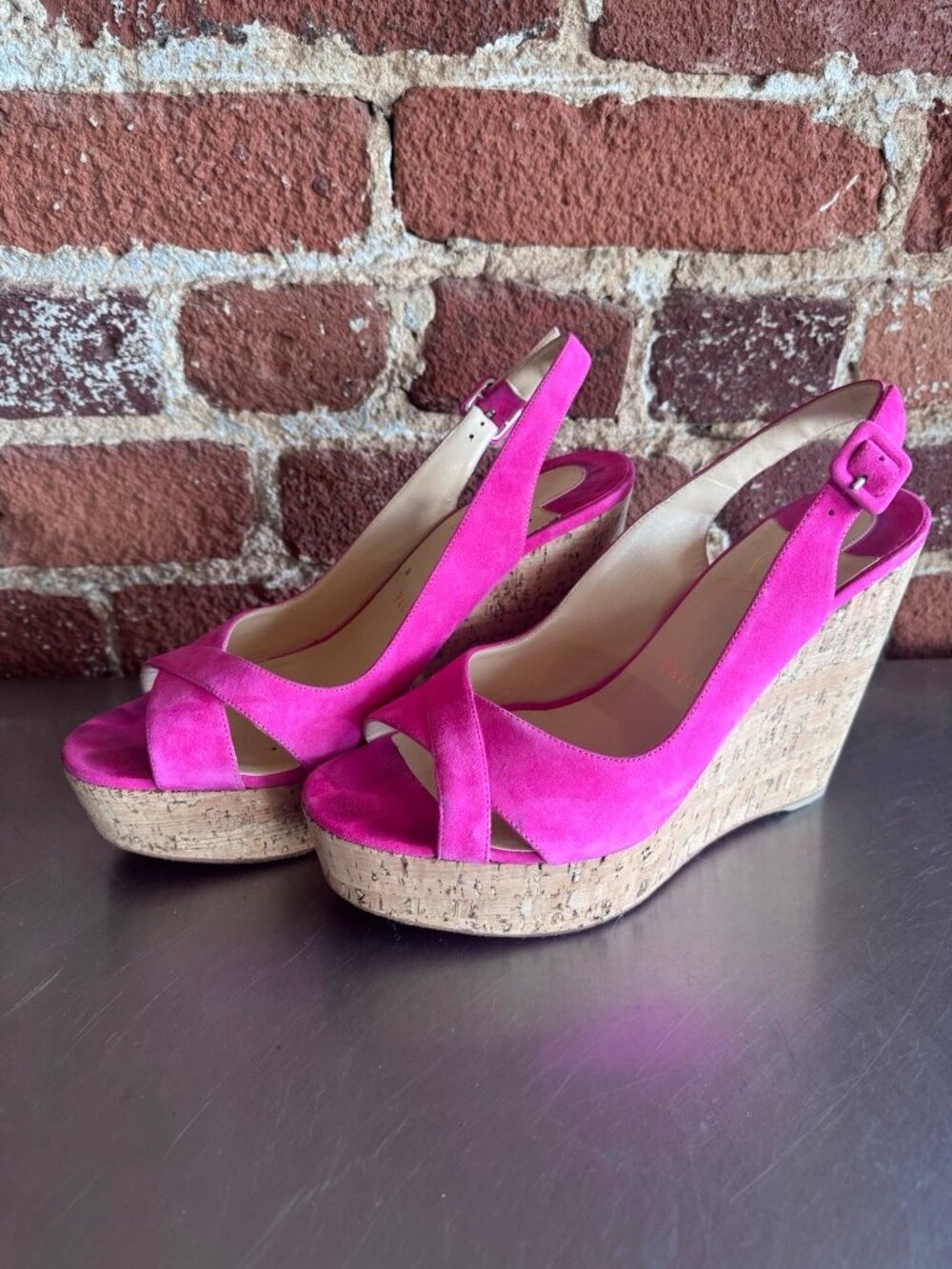 Christian Louboutin Reine de Liege 120 Suede/Cork Zeppa - Picture 1 of 6